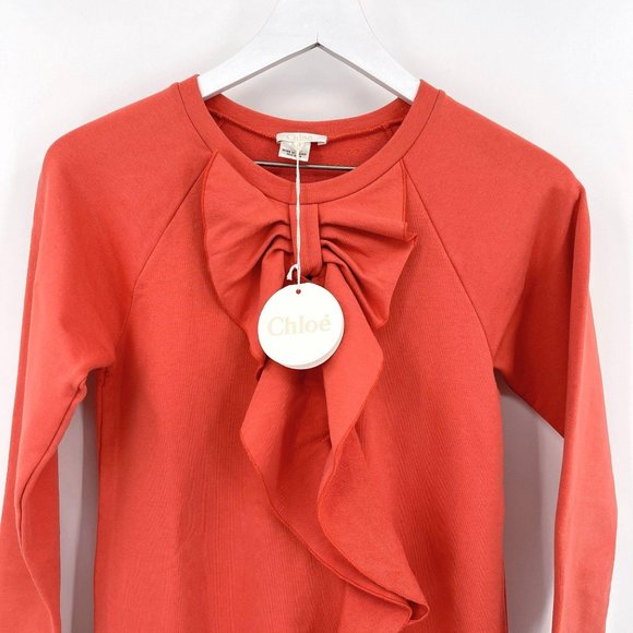Chloe Orange Bow Ruffle Terry Knit Raglan Long Sleeve Crew Dress Girls Size 12 - Picture 4 of 11